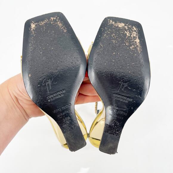 Giuseppe Zanotti for Christian Cowan Gold Watch Buckle Wedge Sandals IT 37.5 - Picture 14 of 15